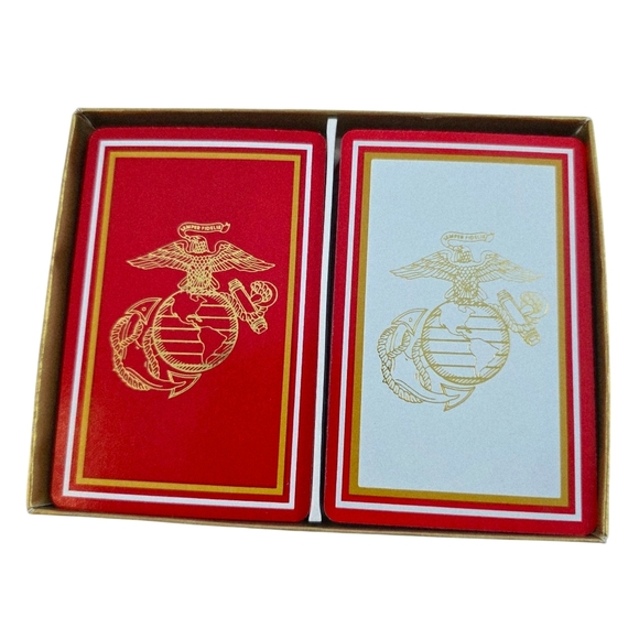 🇺🇸 USMC Playing Cards Gemaco Double Deck Set with Red Velvet Box Marine Corps - Picture 2 of 3